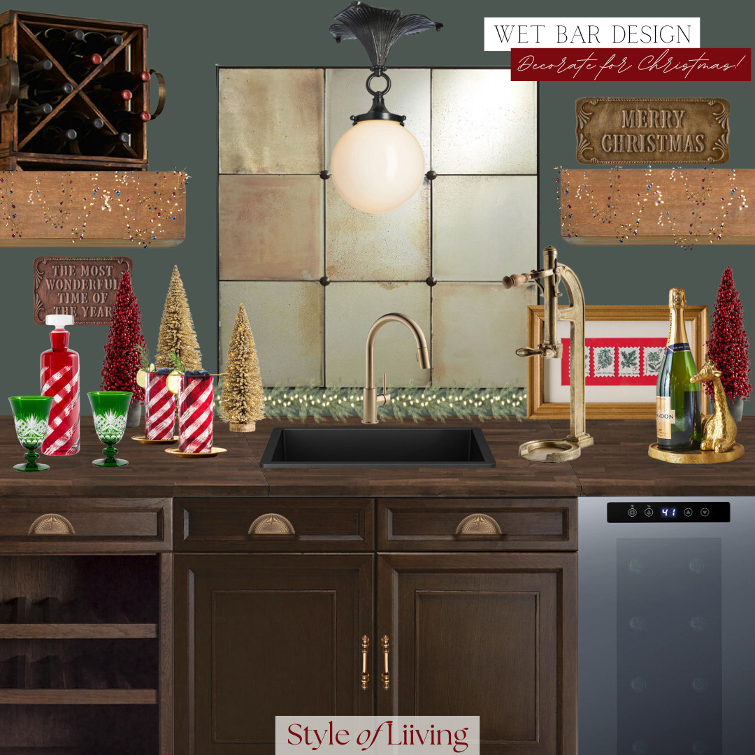 Wet bar design inspiration! Decorate it for Christmas so it is party ready!
#bardesign #wetbar #tabletop #christmasdecor #christmas #barware 

 #LTKHoliday #LTKSeasonal #LTKHome