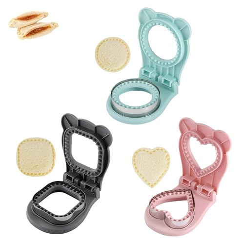 Sandwich Cutter and Sealer Set, 3 Pack Crustless Sandwich Maker for Kids Lunch, Dishwasher Safe PB&J Press Tool, Pink Heart, Blue Round, Grey Square | Amazon (US)