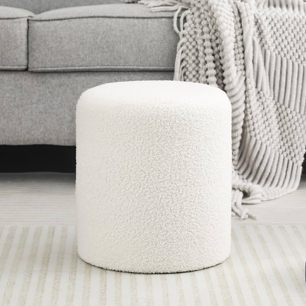 Joveco Modern Round Ottoman with Soft Padded Seat, Upholstered Padded Vanity Stool Footrest for M... | Amazon (US)