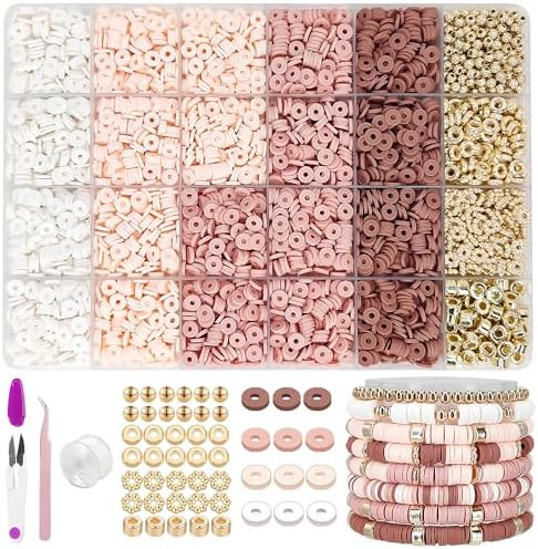 MIIIM Neutral Clay Bead Bracelet Kit, Heishi, Flat Clay and Gold Spacer Beads for Jewelry Making,... | Amazon (US)