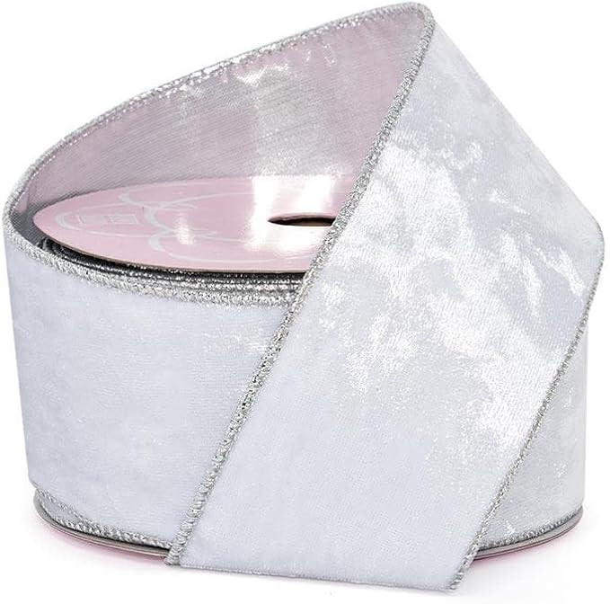 2 1/2" X 10 Yards White/Silver Soft Velvet Wired Ribbon | Amazon (US)