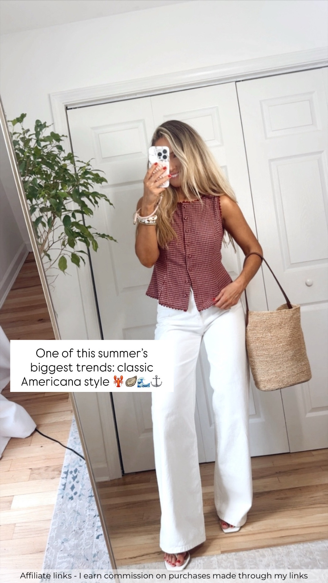Affiliate links - I earn commission on purchases made through my links 

Americana style
Fourth of July outfits
Amazon red gingham top
Zara white jeans 
Classic summer style