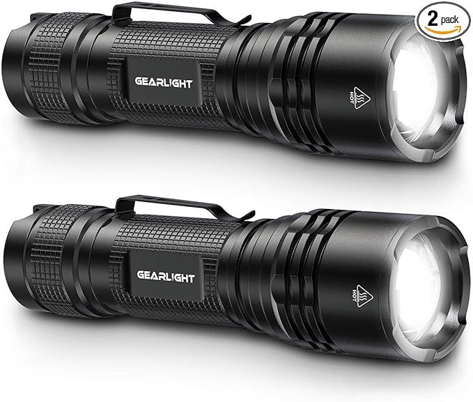 GearLight TAC LED Flashlight Pack - 2 Super Bright, Compact Tactical Flashlights with High Lumens... | Amazon (US)