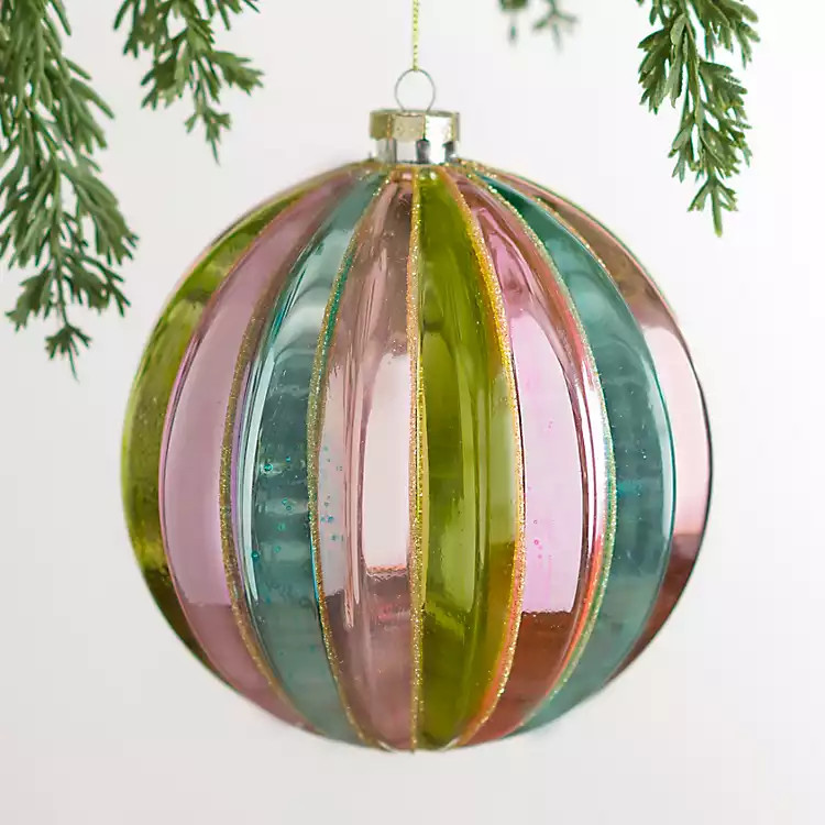 Colorful Stripe Glass Ball Ornament, 6 in. | Kirklands Home | Kirklands