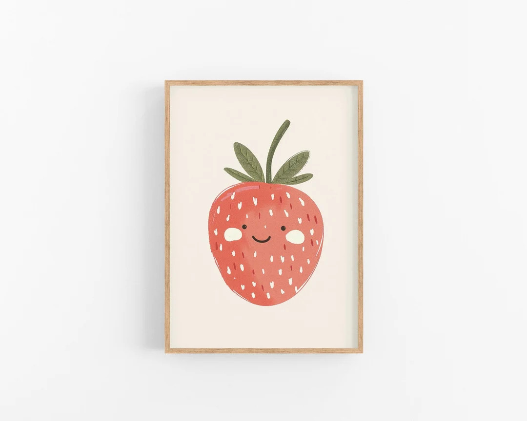 Smiling Strawberry Print | PRINTABLE Strawberry Wall Art, Girly Wall Art for Nursery, Toddler Roo... | Etsy (US)