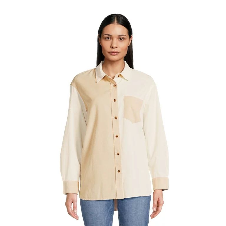 Time and Tru Women's Button Down Shirt with Long Sleeves, Sizes XS-XXXL | Walmart (US)