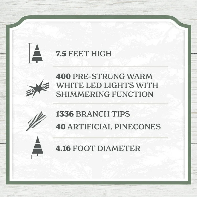 My Texas House 7.5ft Pre-Lit Flocked Birmingham Fir Artificial Christmas Tree,400 LED, Green | Walmart (US)