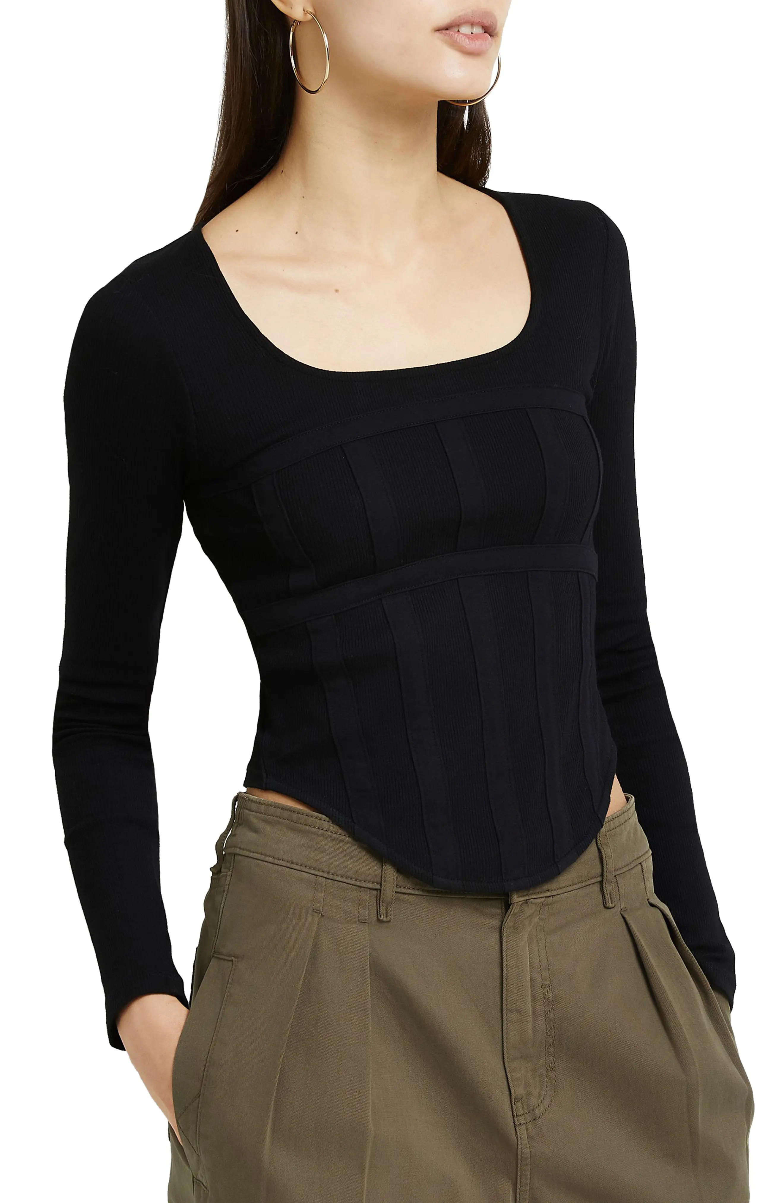 River Island Fitted Corset Top in Black at Nordstrom, Size 8 | Nordstrom