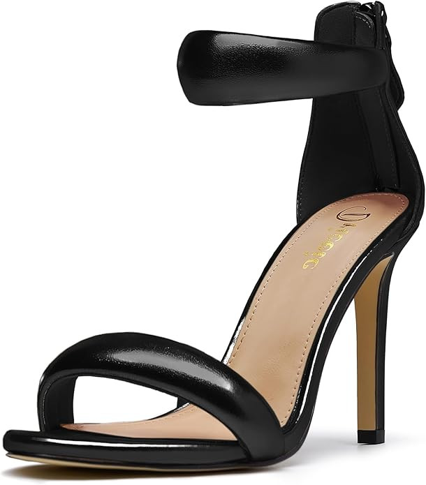 Women's Pump Open Toe Heel Sandals Back Zipper Round Ankle Strappy Stiletto Heels Sparkle Glitter... | Amazon (US)