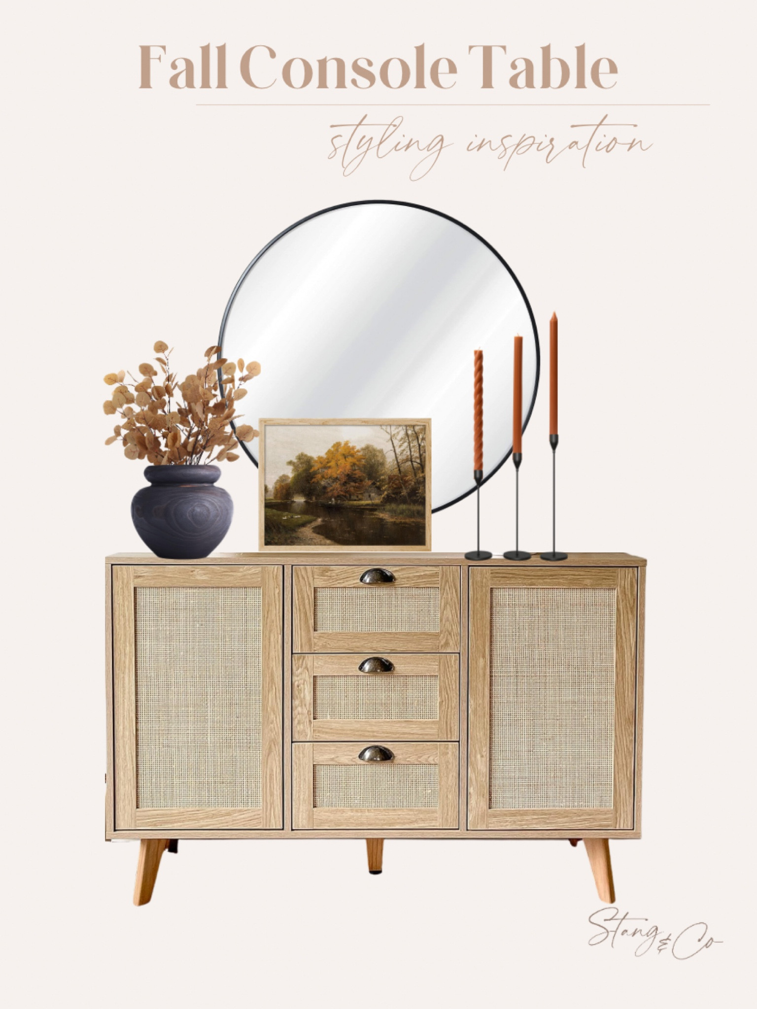 Fall console style inspiration!

Black round mirror, black candlesticks, fall candle, fall faux stems, black vase, landscape picture, console table, console styling, Fall decor

#LTKhome #LTKstyletip #LTKunder50