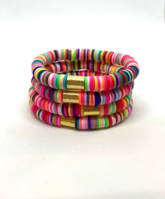 Heishi Bracelet 8mm Multi-colored/Buy 5 GET ONE FREE/ Graduation Gift/Fiesta Clay Bracelet/Multi ... | Etsy (US)