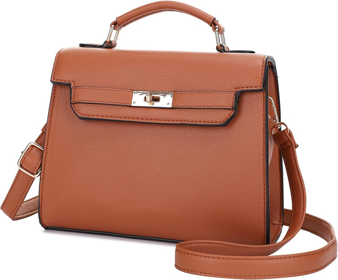 Women's Top Handle Satchel with Detachable Strap Small Pebbled Leather Fashion Crossbody Bag | Amazon (US)