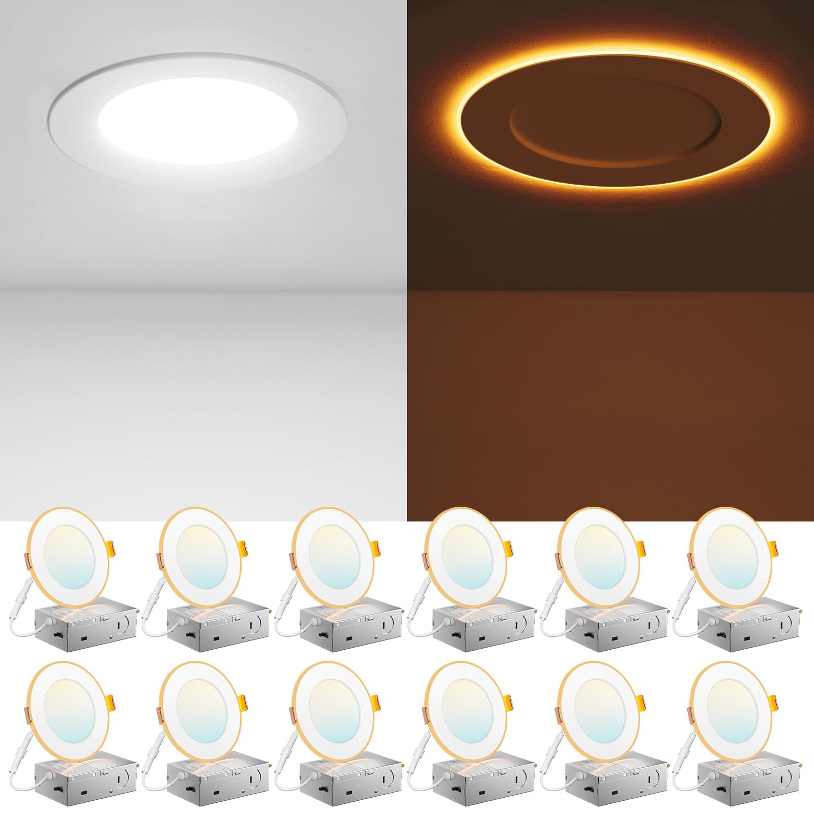 Amico 12 Pack 4 Inch 5CCT LED Recessed Ceiling Light with Night Light, 2700K/3000K/3500K/4000K/50... | Amazon (US)