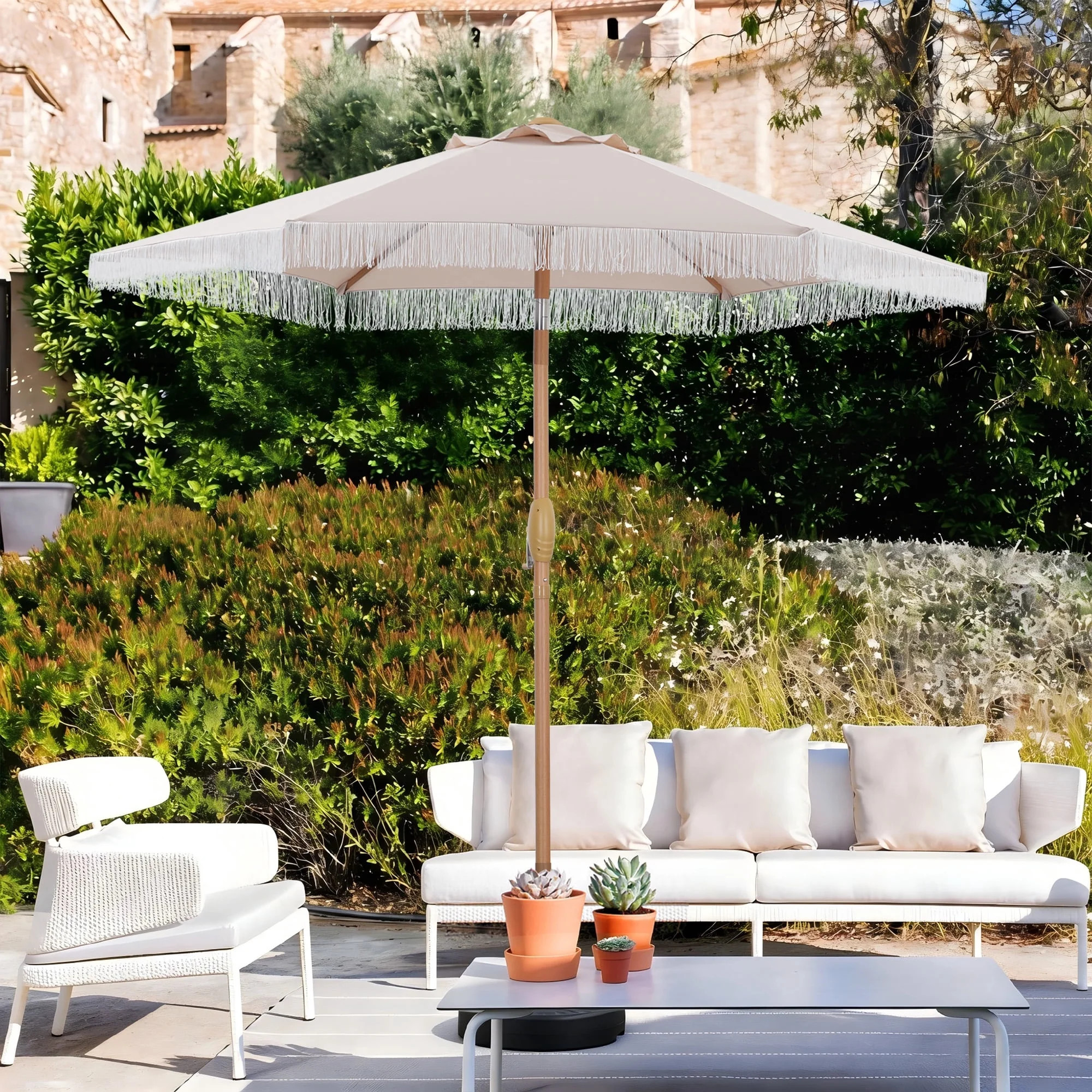 Autlaycil 7.5 ft Fringe Patio Umbrella, Outdoor Table Tassels Umbrella with Push Button Tilt and ... | Walmart (US)