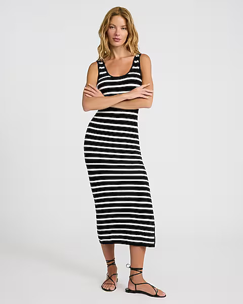 Crochet Striped Scoop Neck Sleeveless Midi Dress | Express