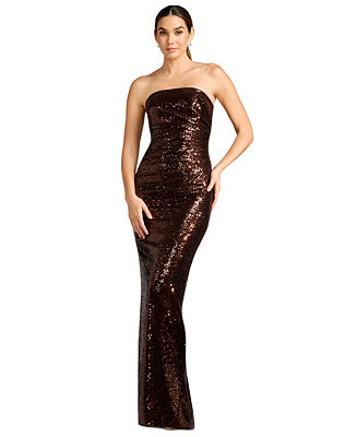 Women's Strapless Ruched Sequin Sheath Gown | Macy's