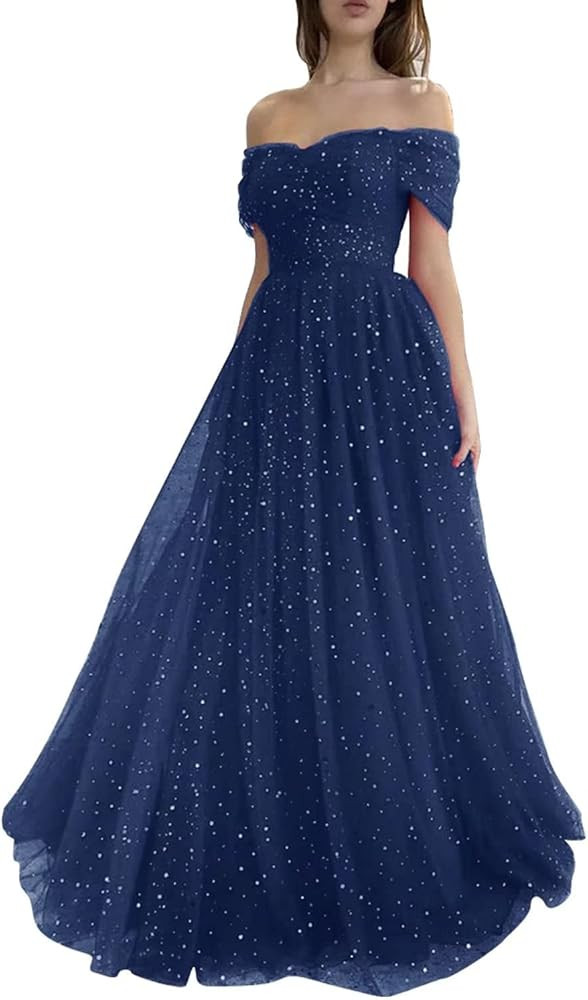 Sevintage Sparkly Tulle Prom Dresses for Women 2026 Off Shoulder Pleated Formal Evening Party Gow... | Amazon (US)