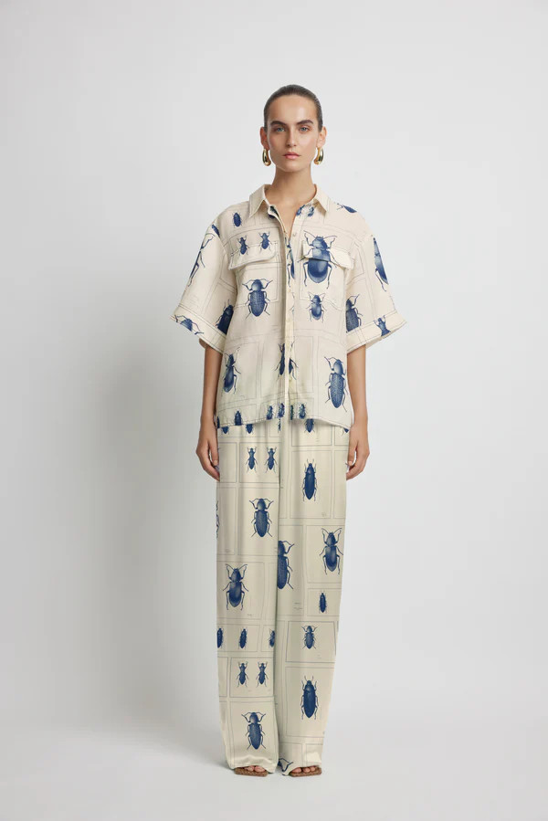 Beetle High Waist Silk Pant - Beetle Print | Sunset Lover