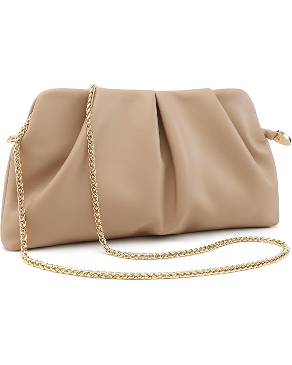 Women Clutch Bag Dressy Formal Handbag Pleated PU Clutch Purse Detachable Chain Crossbody Bag | Amazon (US)