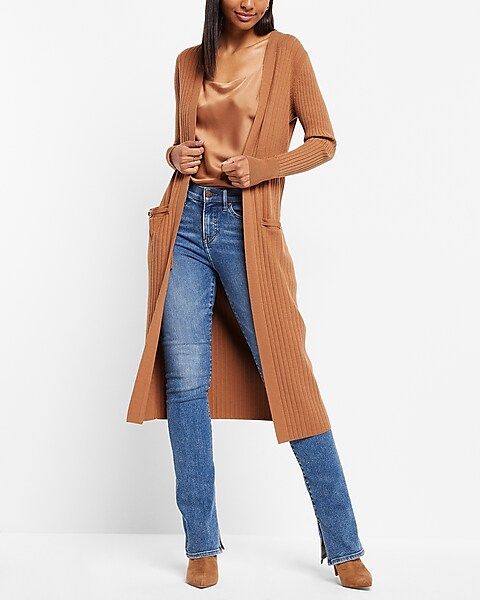 Wide Ribbed Horse Bit Pocket Duster Cardigan | Express