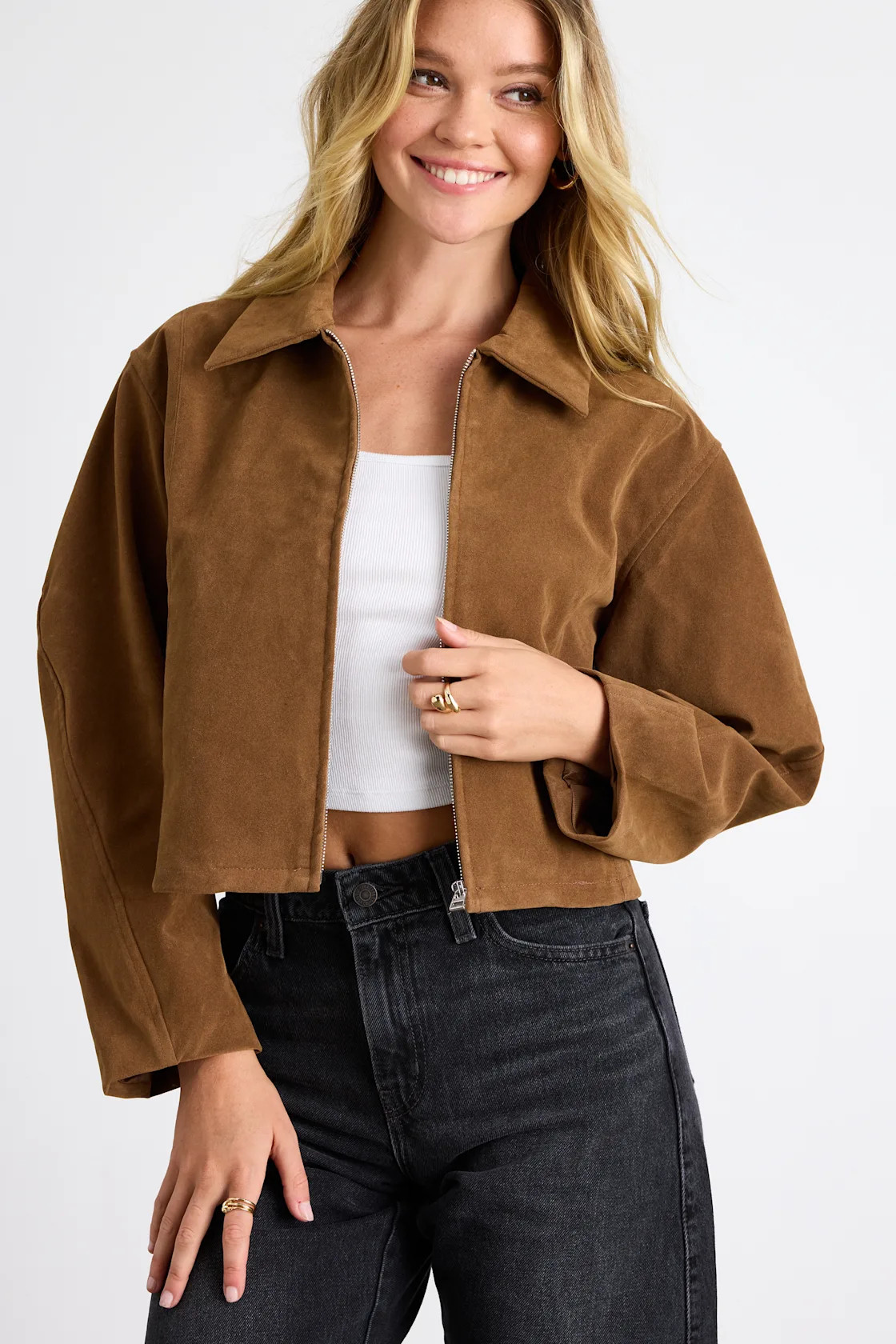 Leoline Light Brown Suede Collared Cropped Jacket | Lulus