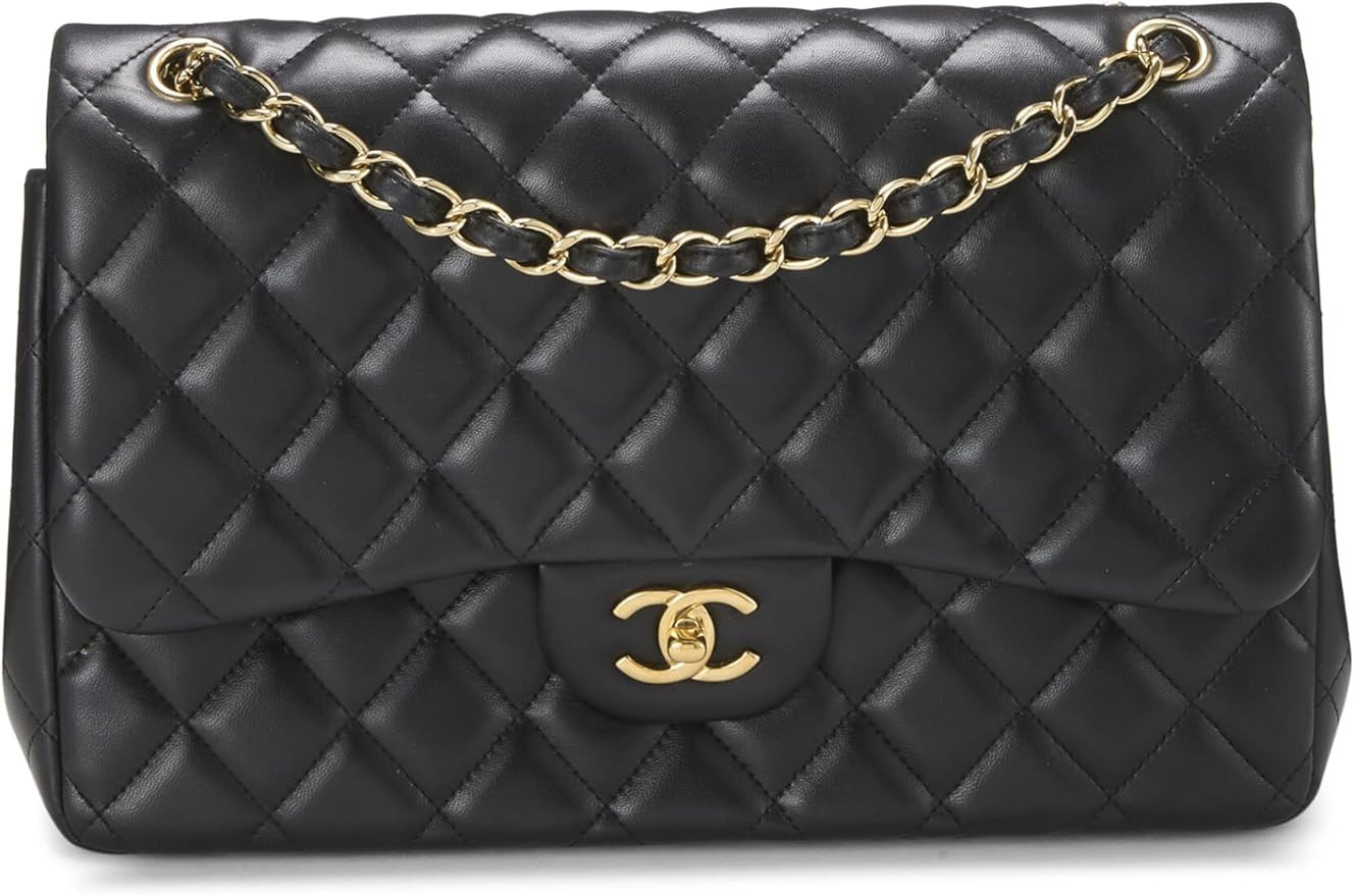 Amazon.com: Chanel, Pre-Loved Black Quilted Lambskin New Classic Double Flap Jumbo, Black : Luxur... | Amazon (US)