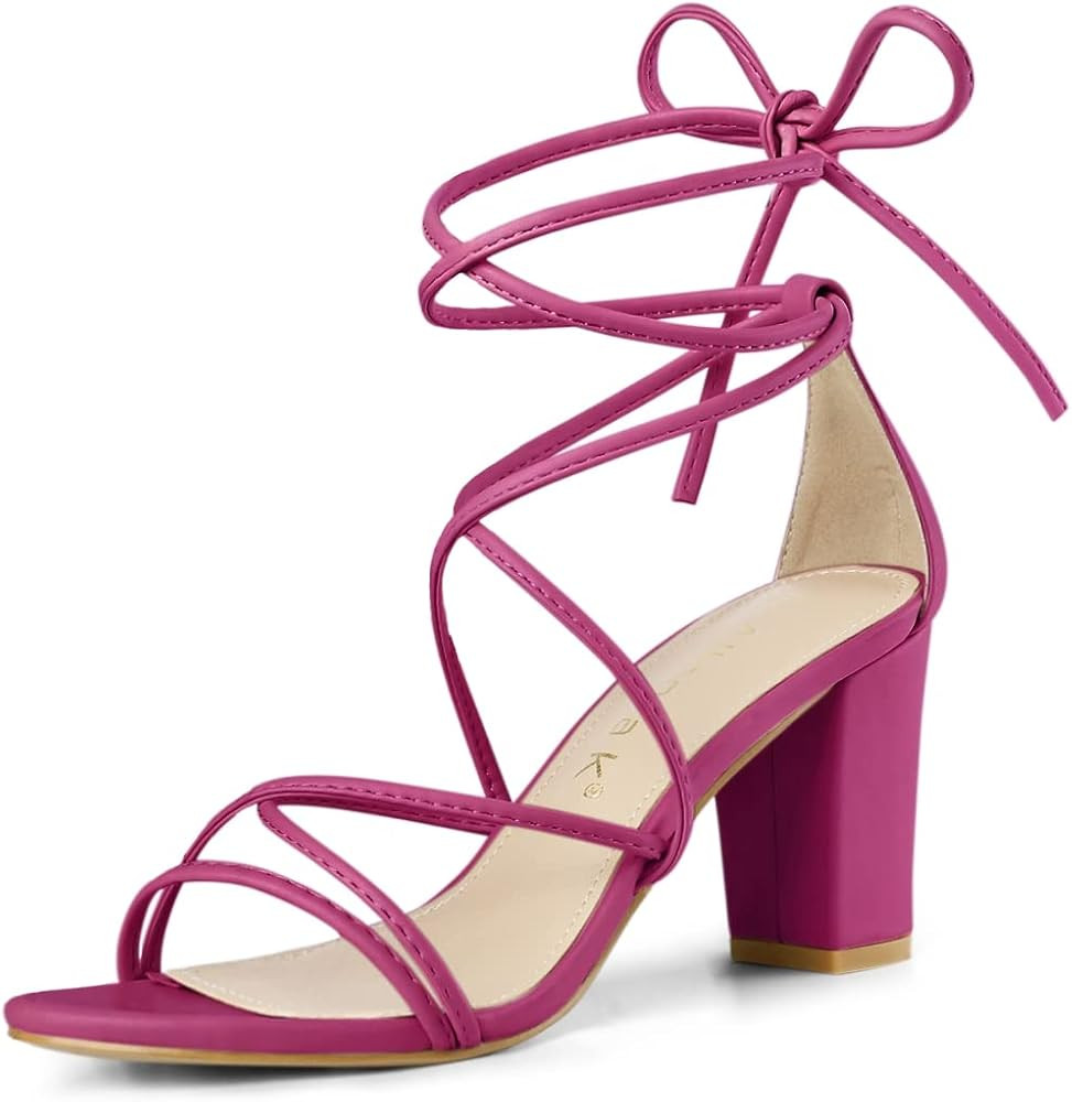 Allegra K Women's Strappy Straps Lace Up Chunky Heel Sandals | Amazon (US)
