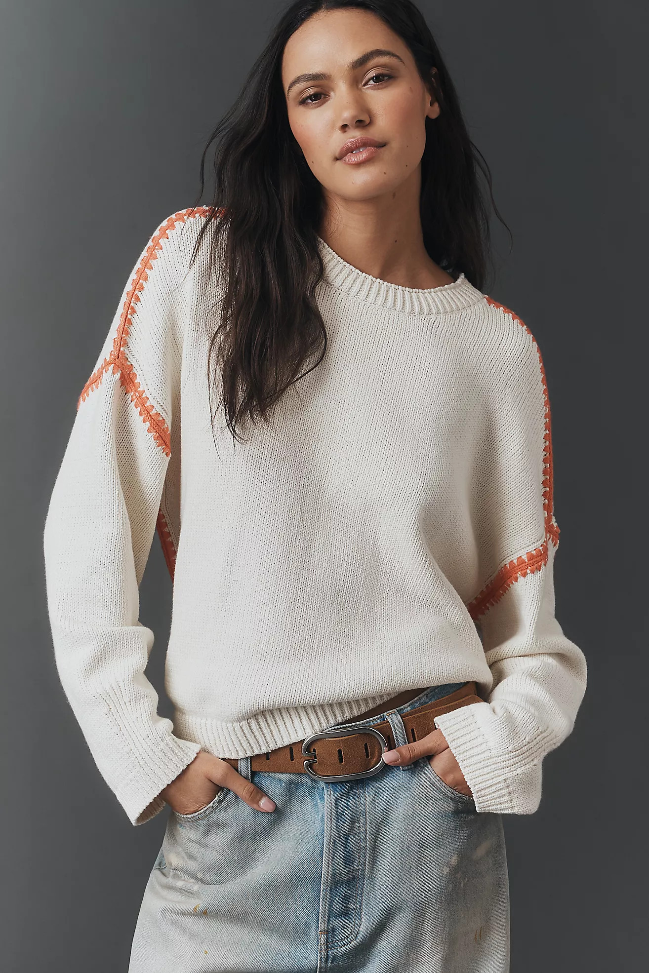 Maeve Long-Sleeve Crew-Neck Whipstitch Sweater | Anthropologie (US)