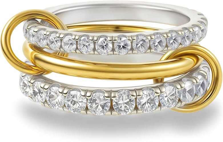 Stackable Rings for Women Non Tarnish,Dainty 18k Gold Plated CZ Cubic Zirconia Rings,Silver and G... | Amazon (US)