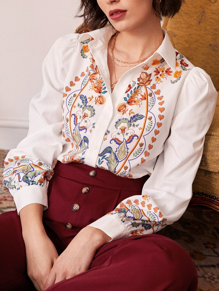 SHEIN Floral Print Puff Sleeve Shirt | SHEIN