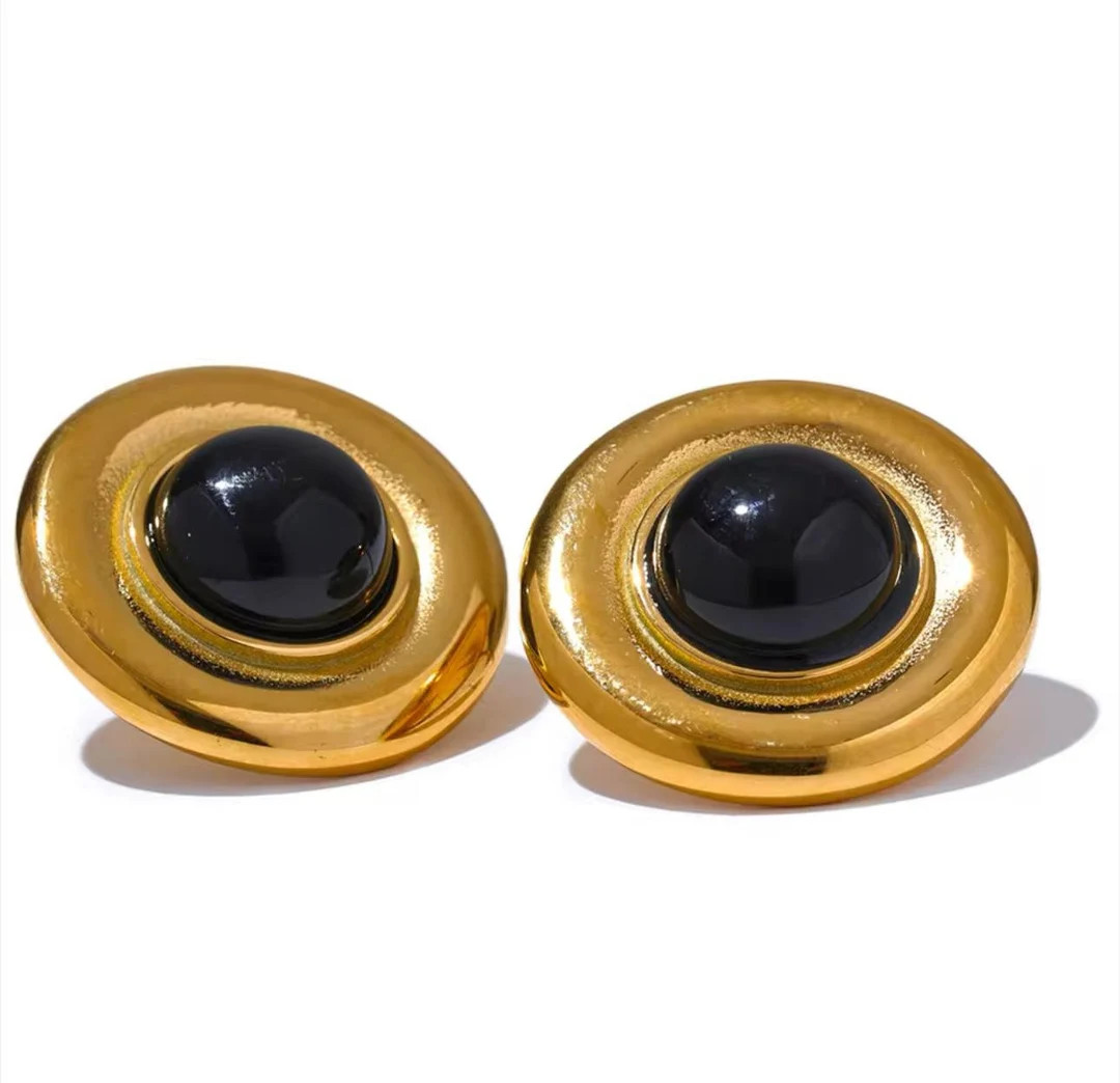 Enamel Statement Earrings, Elegant Black and Gold Earrings, Gift for Her, Black Enamel Earrings, ... | Etsy (US)