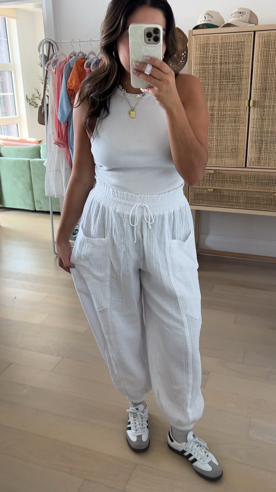 Obsessing over these gauze joggers from Aerie! Remind me of Free People and so cute. The white is a bit see-through so I plan on wearing these cover-up pants but the darker colors it will be totally fine to wear them out. I want the black next! True to size - M 

#LTKSummerSales #LTKSeasonal #LTKVideo