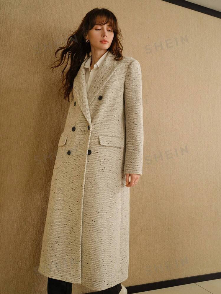 MOTF STUDIO PEAK COLLAR FLAP DETAIL LONGLINE PEA OVERCOAT FOR AUTUMN/WINTER | SHEIN