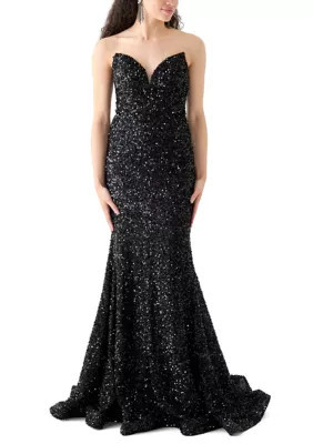 Jovani Women's Sweetheart Shimmer Sequin Gown, Black, 6 | Belk