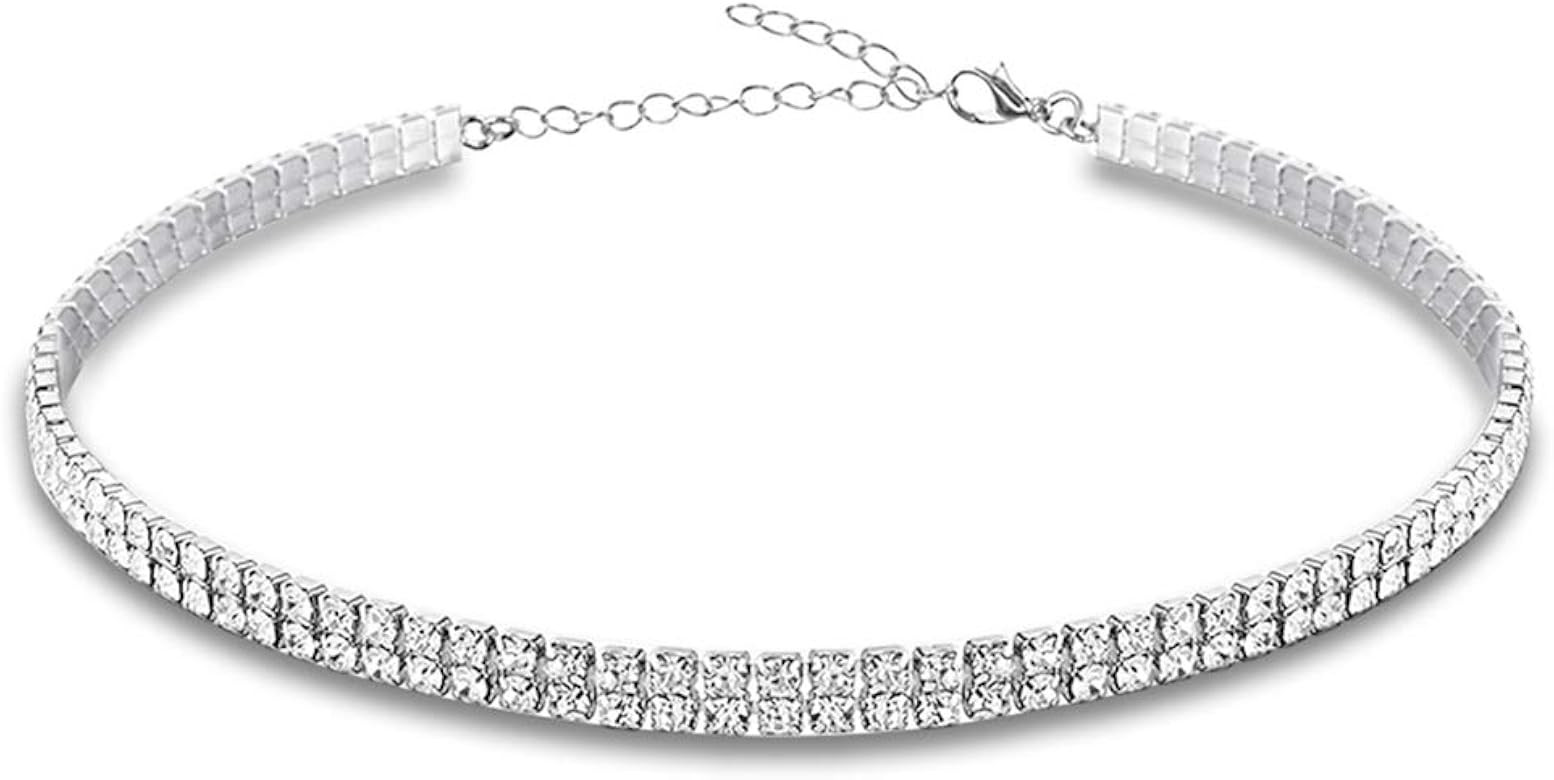 EFTOM Rhinestone Choker Necklaces Silver Sparkling Diamond Choker Crystal Bracelet Rhinestone Nec... | Amazon (US)