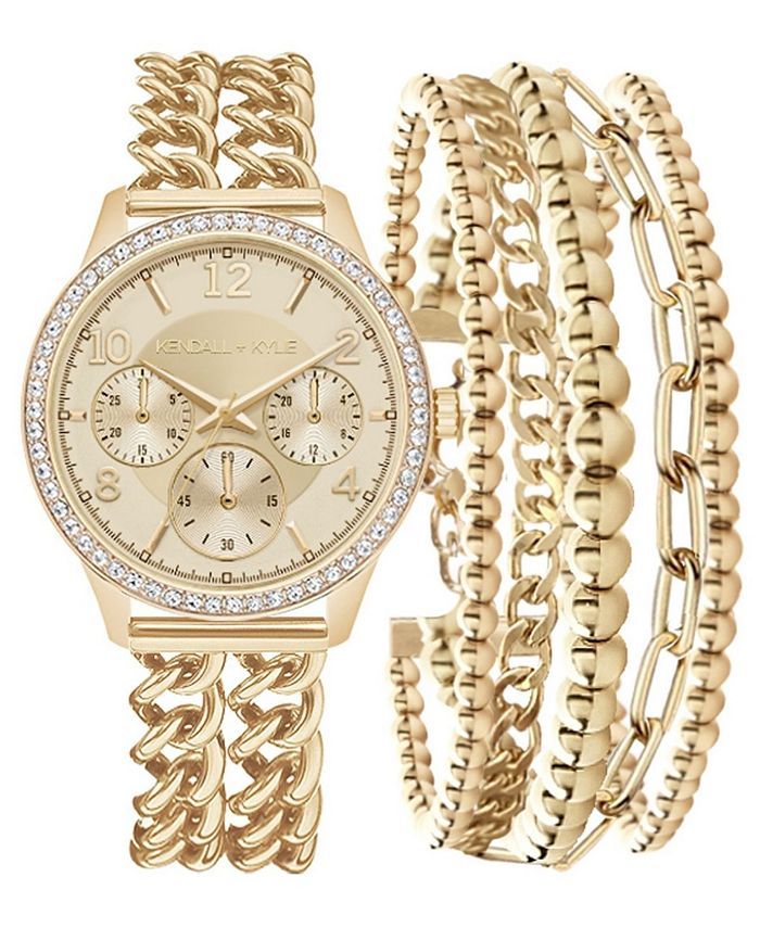 Women's Double Gold Tone Stainless Steel Strap Analog Watch and Layered Bracelet Set 40mm | Macys (US)