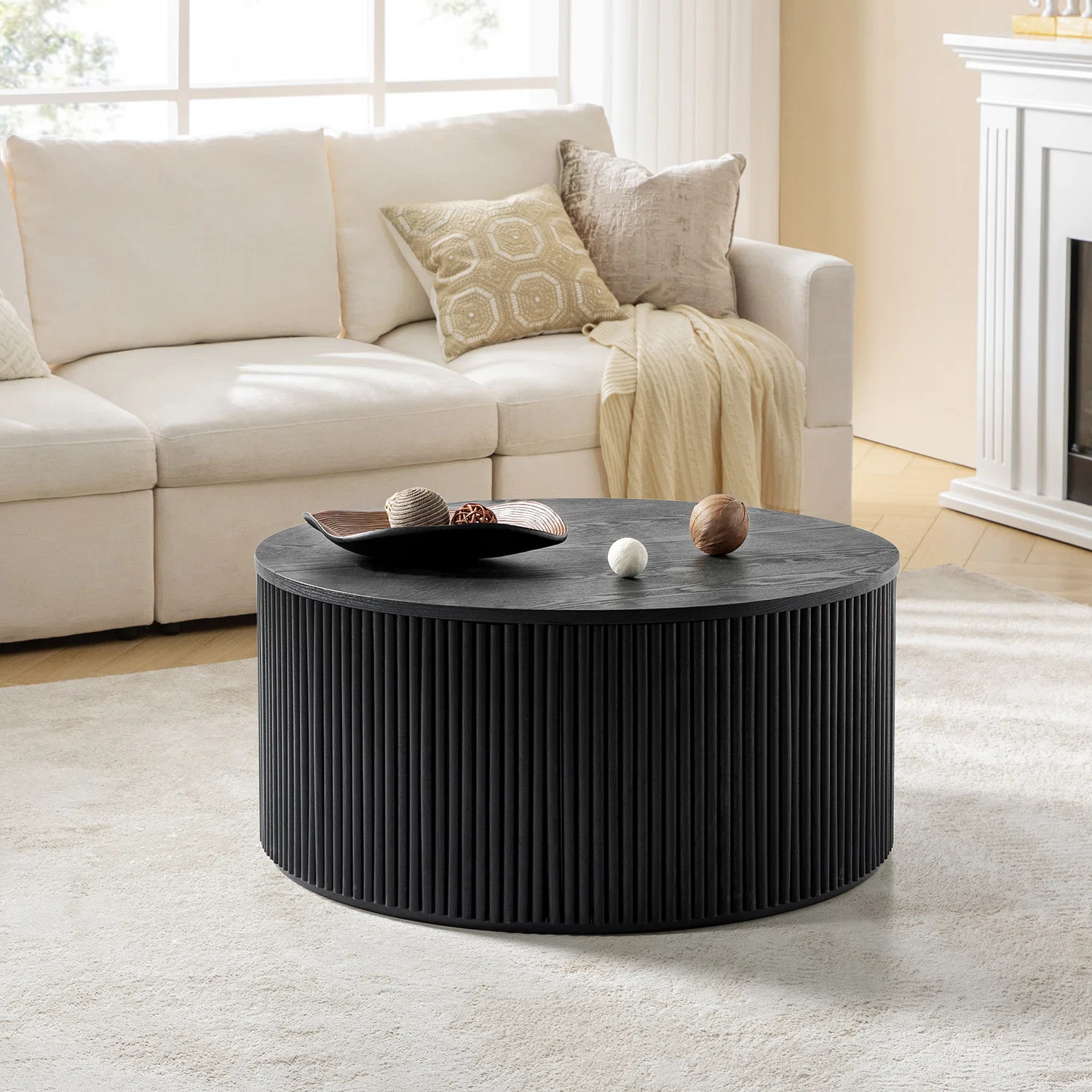 Jadida Modern 35.4" Round Storage Coffee Table | Wayfair North America