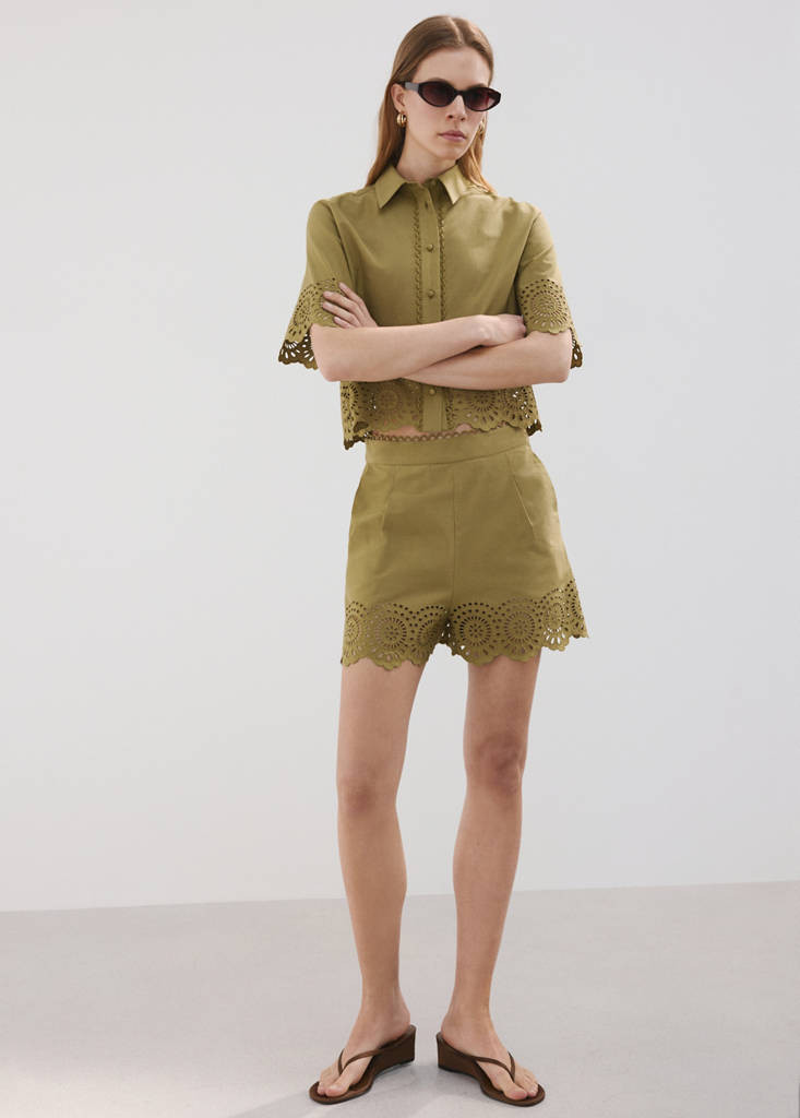 Embroidered shorts with lace accents green - Woman - 6 - MANGO | Mango (US/MX/AU)