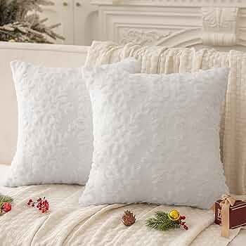 Softalker Christmas Decorative Pillow Covers 18x18, Set of 2 Soft 3D Snowflake Flocking Throw Pil... | Amazon (US)