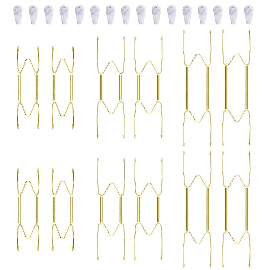 12 Piece Plate Hangers, 6/8/10 Inch Invisible Brass Wall Plate Hangers, Comes with 16 Piece Wall ... | Amazon (US)