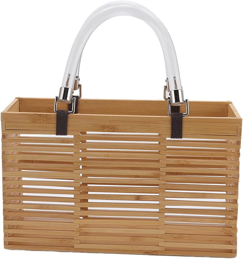 Fashionable Bamboo Handbag, Women's Handmade Woven Summer Outdoor Hollow Design Bag, Elegant Rect... | Amazon (US)