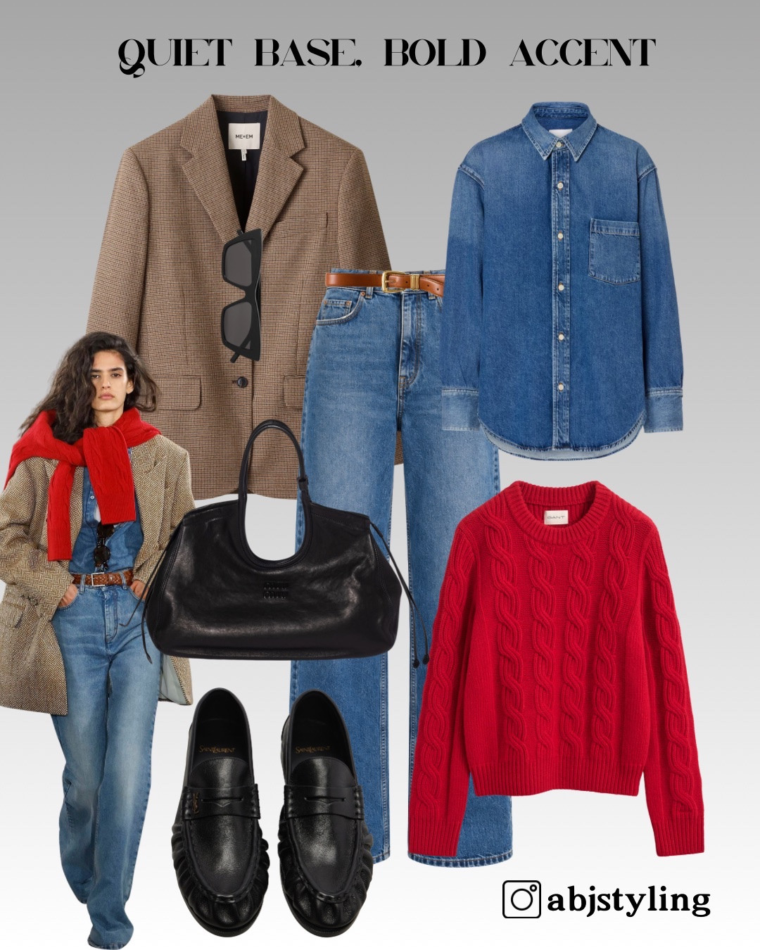 Early autumn formula I love: checked blazer, denim shirt, relaxed jeans, black loafers and a red knit for contrast.
Styling tip: if your base is simple, add one richer colour accent to make the whole look feel intentional.

#LTKuk #LTKautumn #LTKeurope