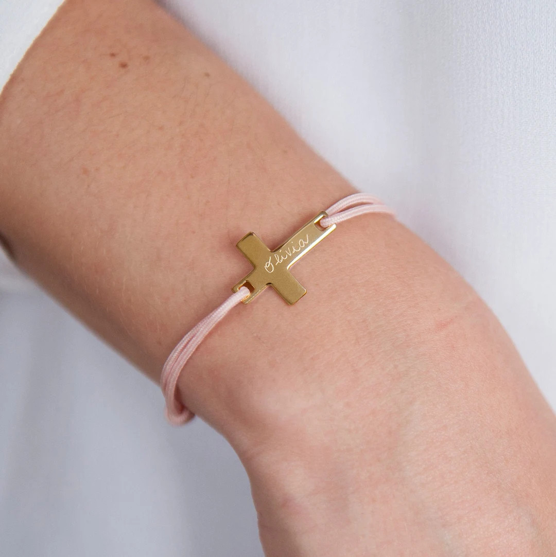 Personalized Flat Cross Braid Bracelet  Merci Maman Gift for - Etsy | Etsy (US)