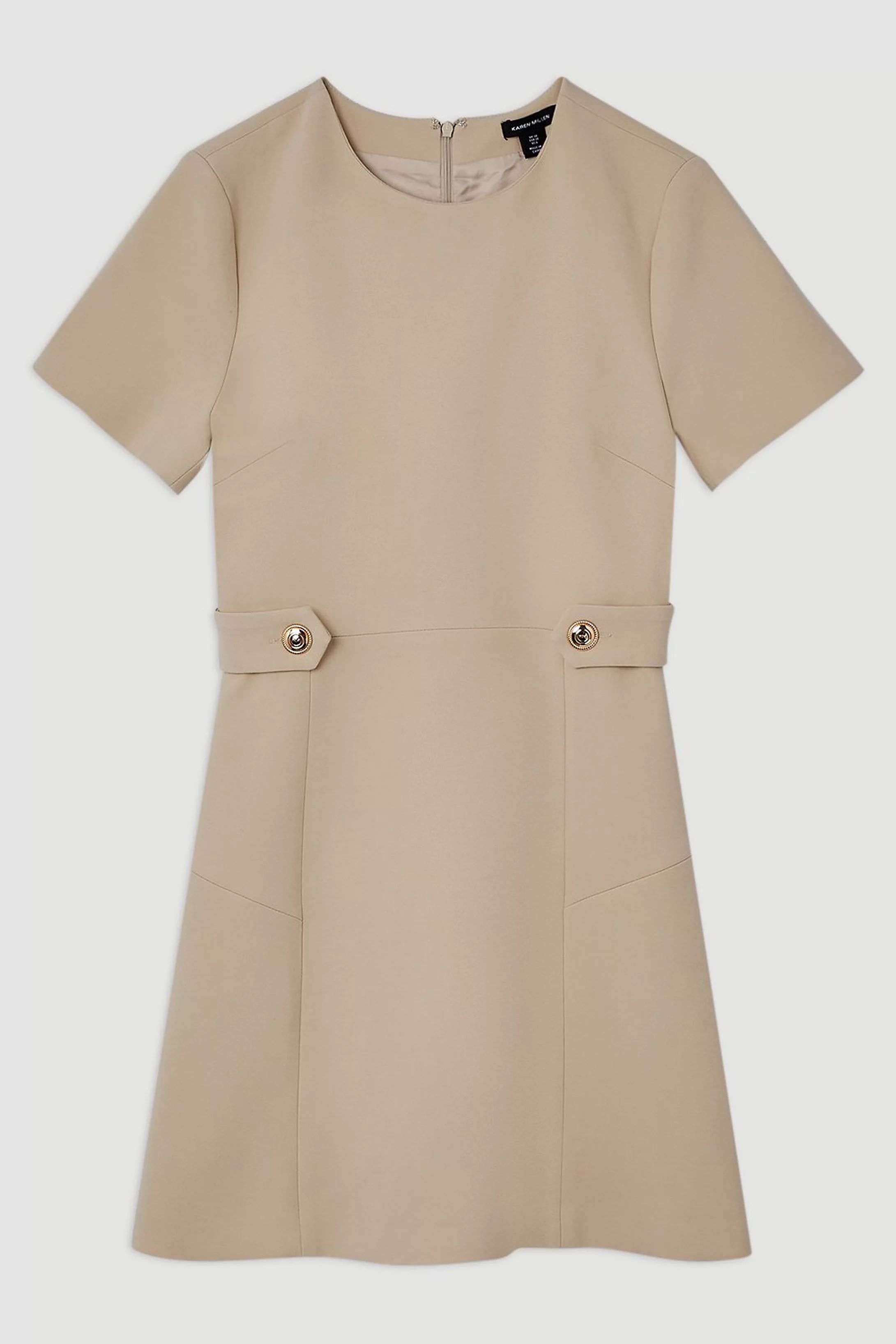 Compact Stretch Essential Waist Tab Detail Tailored Mini Dress | Karen Millen UK + IE + DE + NL