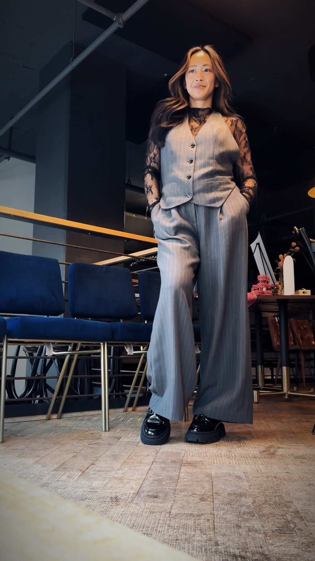 Lace, pinstripes, and platform loafers 🖤 

#LTKParties #LTKHoliday #LTKStyleTip