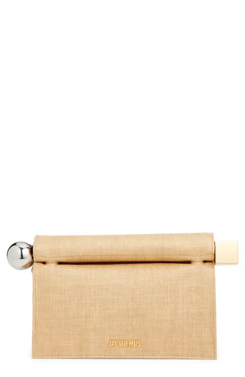 Jacquemus The Rond Carré Raffia Clutch in Natural 142 at Nordstrom | Nordstrom