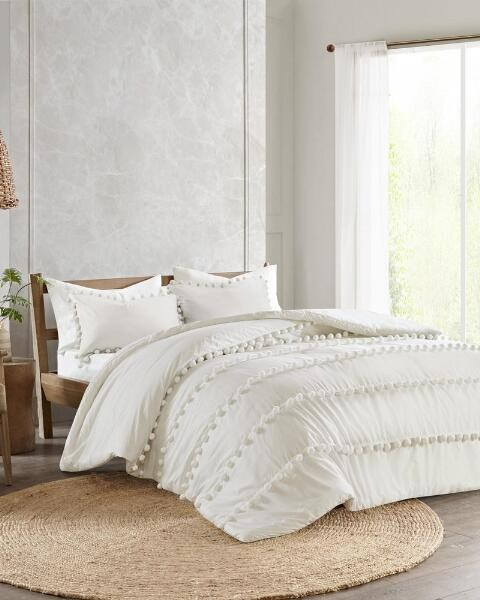3 Piece Tracie Pom Pom Cotton Comforter Set | Stein Mart