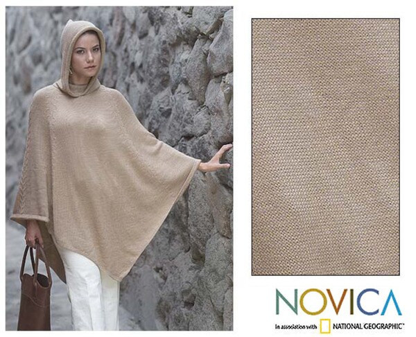 Handwoven Tan Riding Hood Alpaca Wool Poncho (Peru) | Bed Bath & Beyond