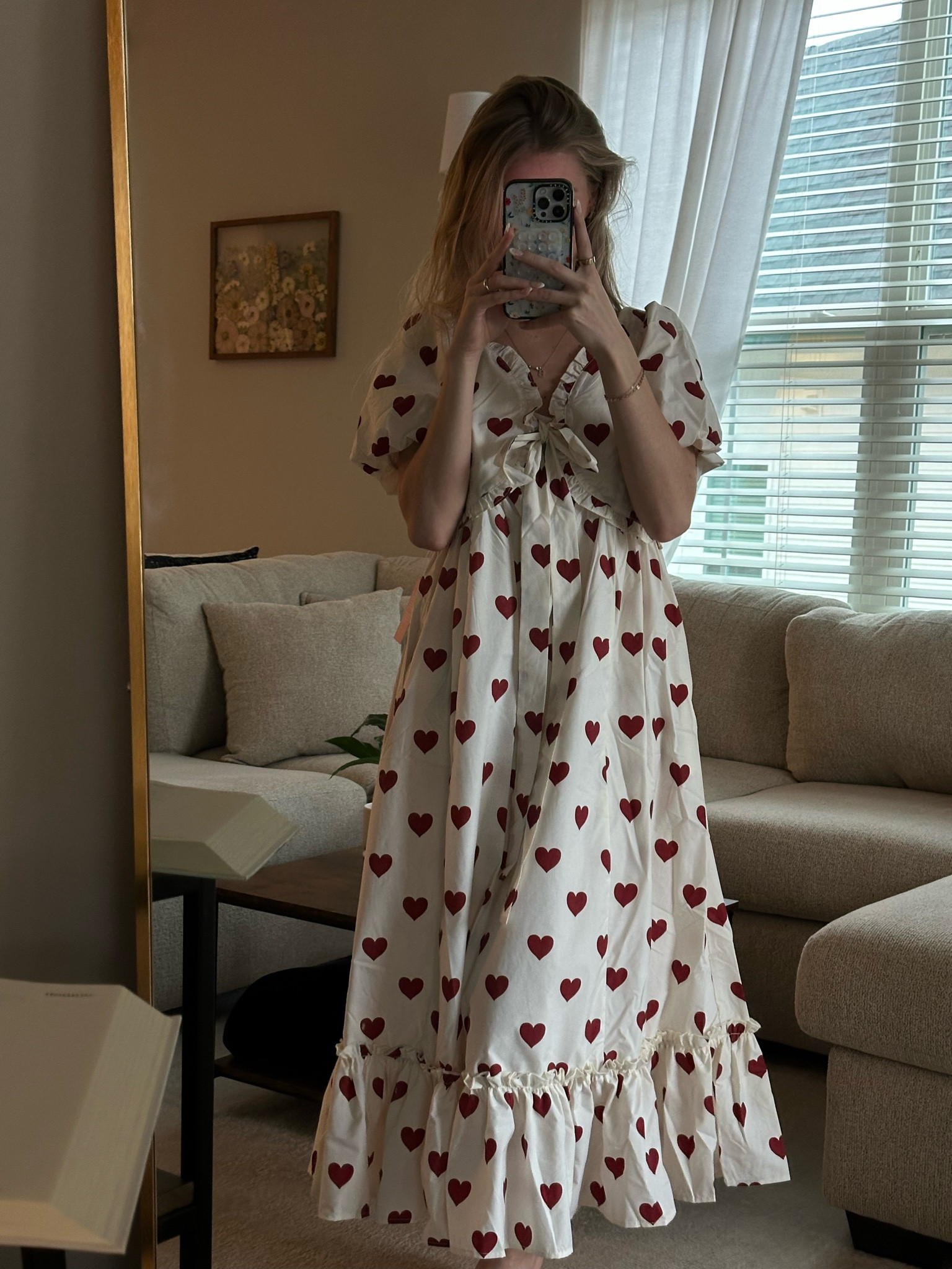 valentines outfit inspo! the most adorable heart dress, going to wear this with my cream tecovas 💌