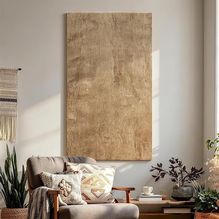 Extra Large Wabi Sabi Wood Textured Wall Art, Handcrafted Nature Brown & Beige Vertical Artwork f... | Amazon (US)